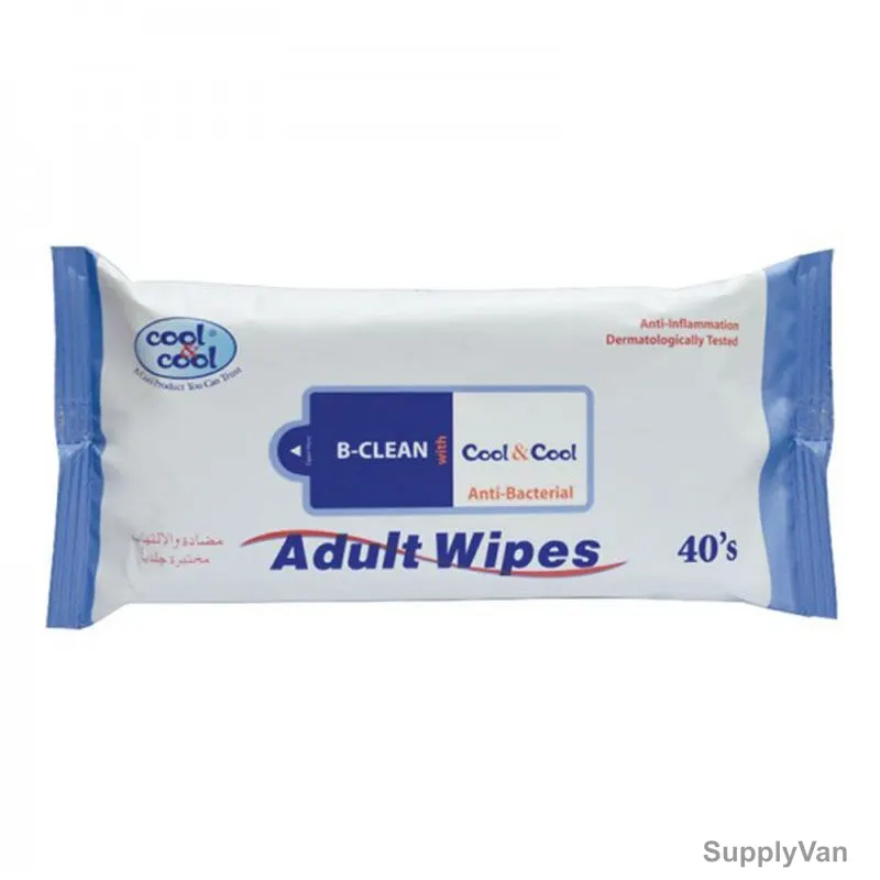 Cool and Cool Anti-Bacterial Adult Wipes With Lid, White, 40 Pcs/Pack