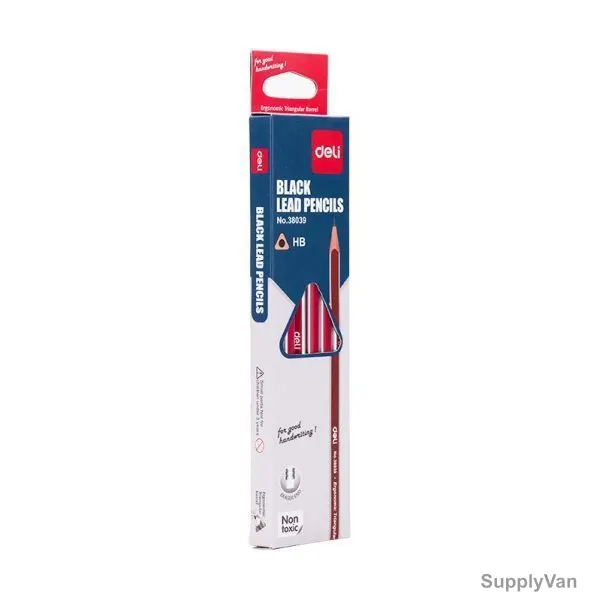 Deli Wooden HB Pencil With Eraser, E38039, Red/Silver, PK12