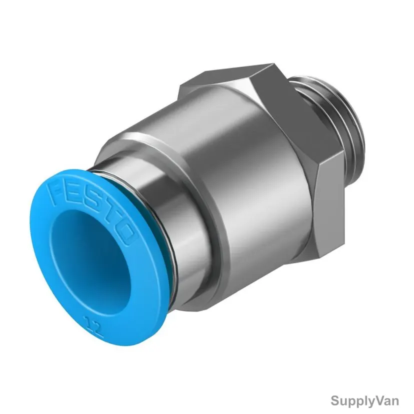 Festo Push-In Fitting, QS-G1-4-12, Stainless Steel/Brass, 14 Bar, G-1/4 Male Thread, 12MM Outer Dia