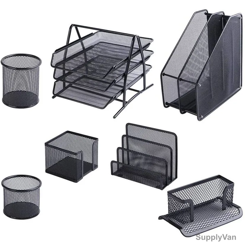 Eagle Office Desk Organizer Set, ASST007, Metal, Black, 7PCS
