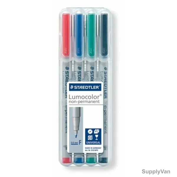 Staedtler Lumocolor OHP Non-Permanent Marker, ST-316-WP4-F, 0.6MM Tip Size, Assorted Colors, 4 Pcs/Set