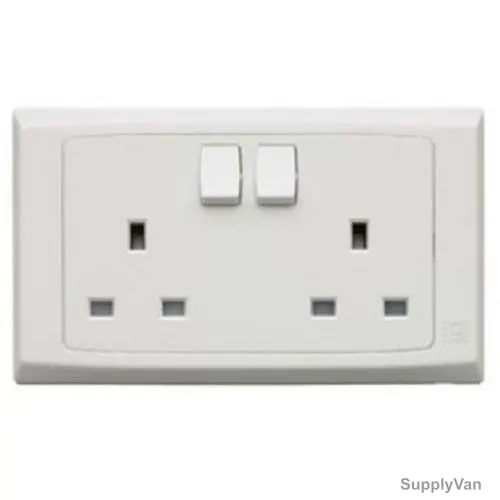Mk International DP Switch Socket, MV24357WHI, Essential, Polycarbonate, 2 Gang, 16A, White