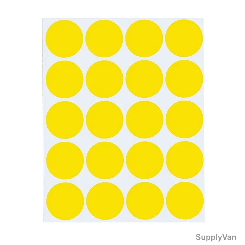 Fis Adhesive Label, Round, 25MM Dia, Yellow, 10 Sheets/Pack