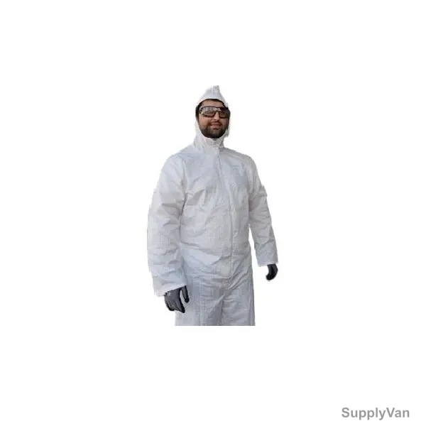 Dupont Coverall, D134572904, 98% Polyester/2% Carbon, XL, White/Grey