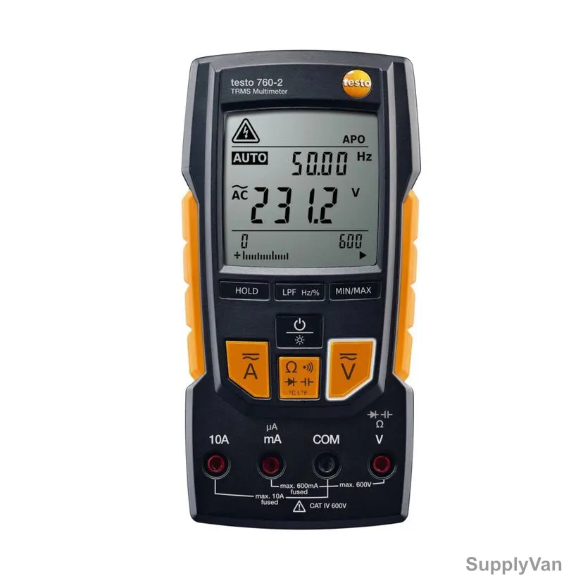 Testo TRMS Digital Multimeter, 760-2, 2 Line Display, Black/Orange