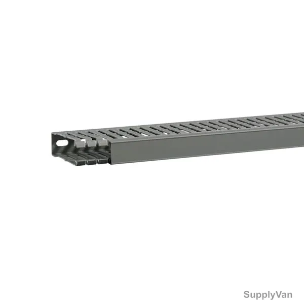 Hager Slotted Panel Trunking, BA7A80025, PVC, 80MM Height x 25MM Width, 2 Mtrs Length, Stone Grey