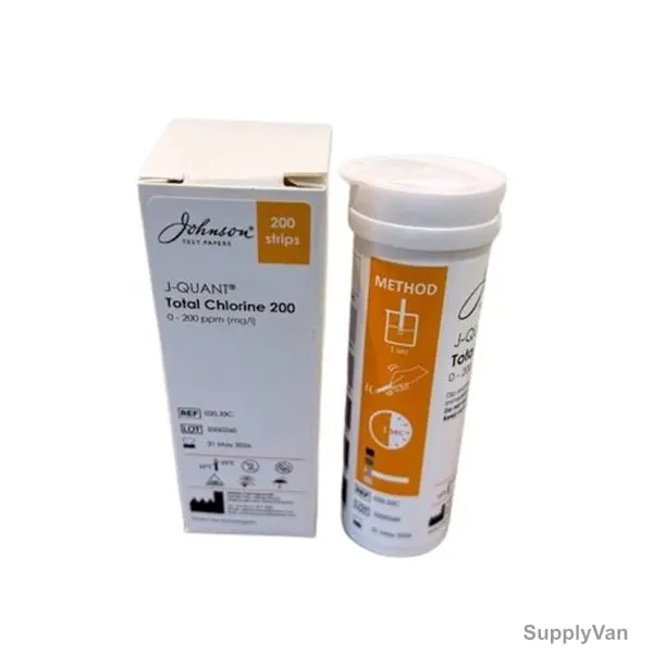 Johnson Total Chlorine Test Strip, 020.33C, J-Quant, 0 to 200 PPM, 200 Strips/Pack