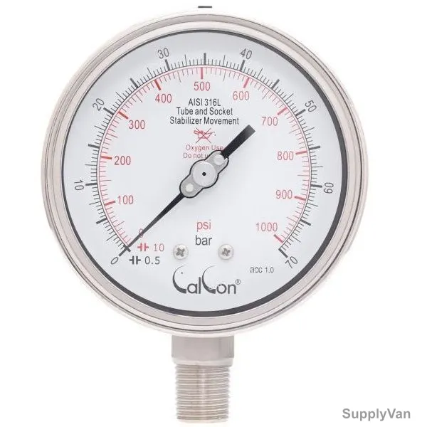 Calcon Oxygen Pressure Gauge, CC1851A, 100MM, 1/2 Inch, NPT, 0-1000 Psi — image 1
