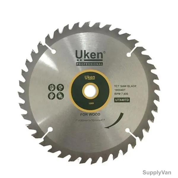 Uken TCT Saw Blade, U7X40TD, 40 Teeth, 180 x 16MM