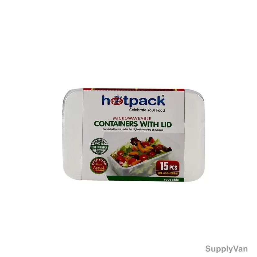 Hotpack Microwaveable Food Container With Lid, PPMC1000750500HP, Polypropylene, Smoky White, 15 Pcs/Set — image 1