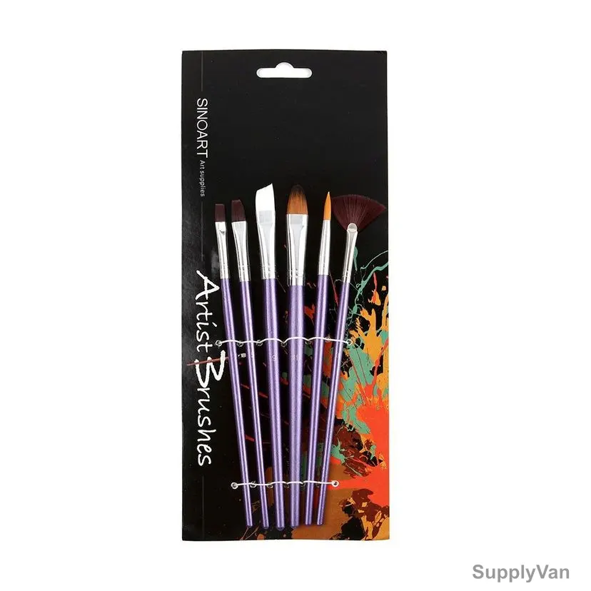 Sinoart Nylon Paint Brush Set, SFB0118, Short Handle, 6 Pcs/Set