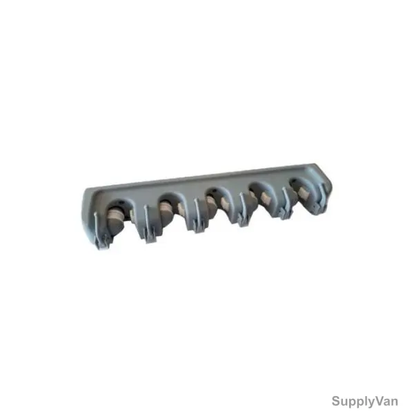 Mop and Broom Holder, Plastic, Wall Mounted, 5 Position, 6 Hook, Grey