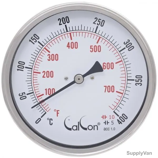 Calcon Bi-Metal Temperature Gauge, CCTB18D, 100x100MM, 1/2 Inch, NPT, 0-400 Deg. C