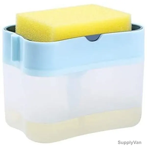2 In 1 Soap Dispenser With Sponge Holder, ABS, 13.5 x 12CM, Blue/Clear