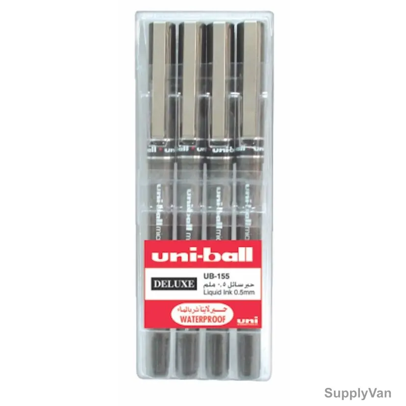 Uni-Ball Ball Point Pen, UB155-04C, Deluxe Micro, 0.5MM Tip, Assorted Colors, 4 Pcs/Set