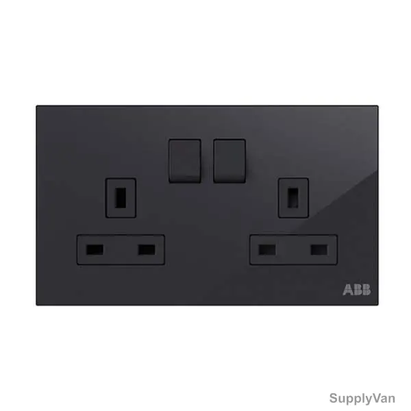 ABB Double Pole Switched Socket, AM239147-BG, Millenium, 2 Gang, 13A, Black Glass — image 1