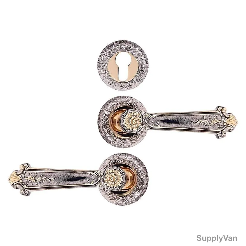 ACS Rose Door Handle With Key Hole, Z09-AA48-BN-GP, Black and Gold