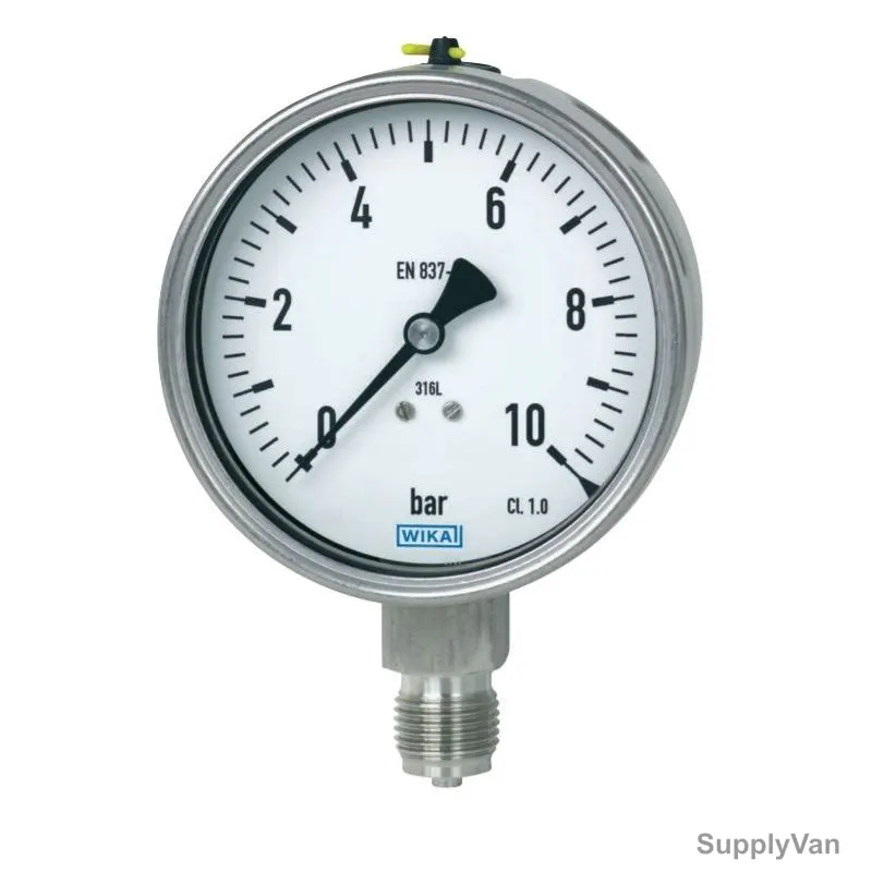 Wika Glycerin Filled Pressure Gauge, 232-50-100, 0 to 100 Bar