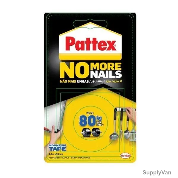 Pattex Double Sided Mounting Tape, 1687500, 1.5 Mtrs x 19MM, 80 Kg Holding Capacity, 12 Pcs/Pack