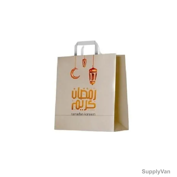 Hotpack Ramadan Kareem Printed Paper Bag With Flat Handle, PCBWFH341833RAM, 33CM Width x 34CM Length, Multicolor, 250 Pcs/Pack