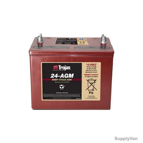 Trojan Sealed AGM Battery, 24-AGM, 12V, 76Ah/20Hr