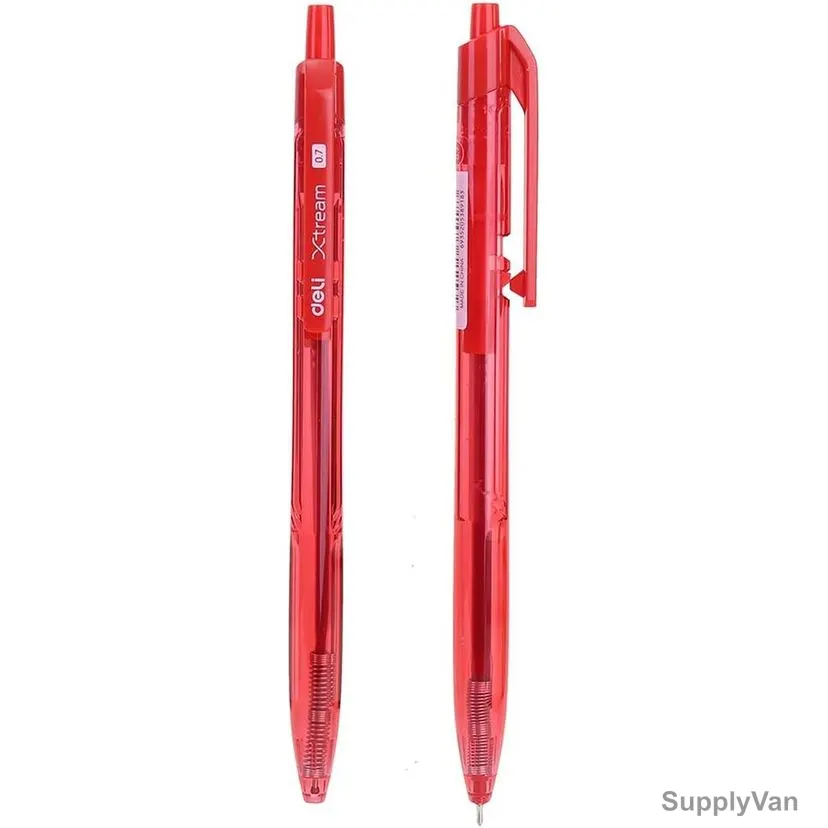 Deli Ball Point Pen With Low Viscosity Ink, EQ02140, 0.7MM, Red, 12 Pcs/Pack
