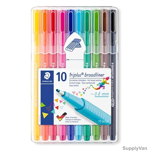 Staedtler Extra Broad Fineliner Pen Set, ST-338-TB10C, Triplus, 0.8MM Tip, Assorted Colors, 10 Pcs/Set