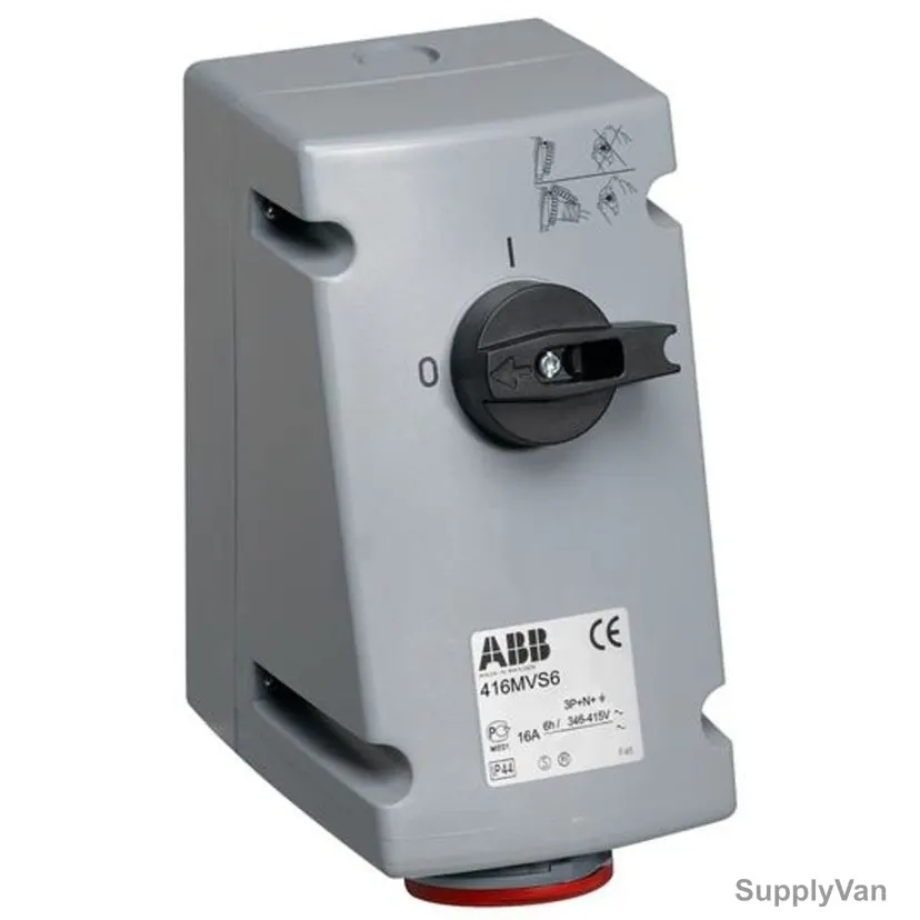 Abb Vertical Switched Interlocked Socket, 416MVS6, 346-415V, IP44, 16A, Red/Grey