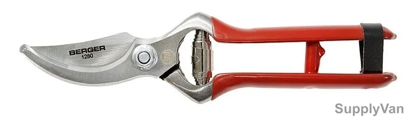 Berger Pruning Shear, 1280, Red Handle, Elastic Loop Lock, PK12
