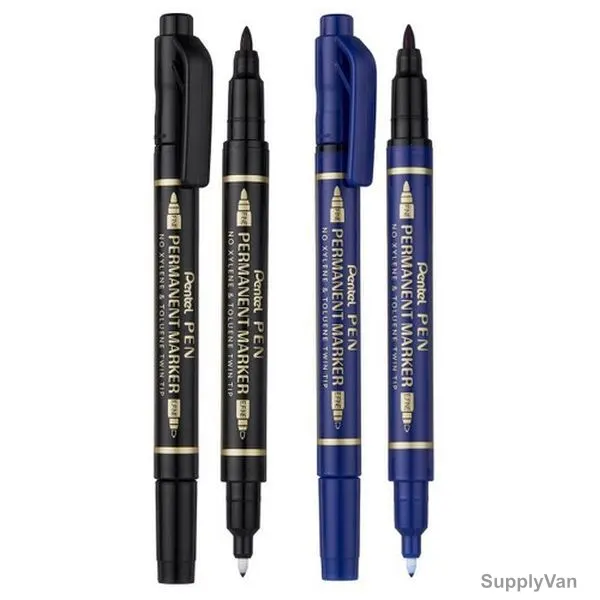 Pentel Twin Tip Marker, PE-N75W-04, Twin-Tip, Black/Blue, 4 Pcs/Set