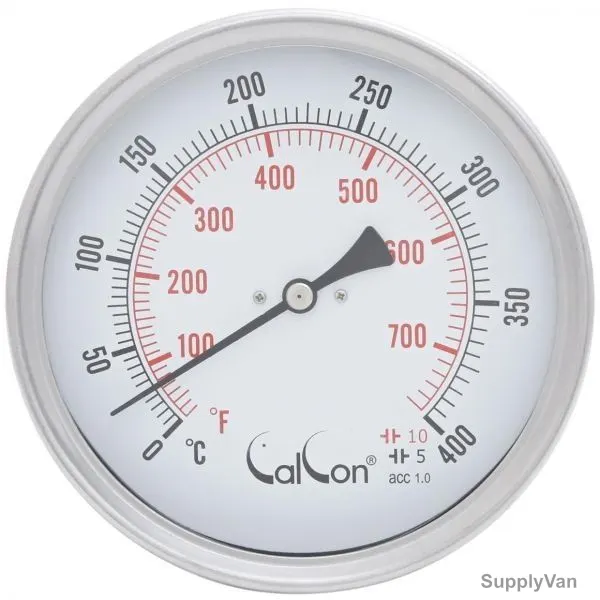Calcon Bi-Metal Temperature Gauge, CCTE18, 125x400MM, 1/2 Inch, NPT, 0-400 Deg. C