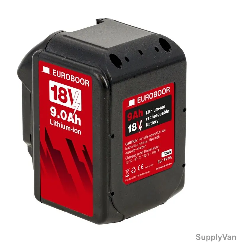 Euroboor Heavy Duty Rechargeable Battery, EB.18V-9A, Lithium-Ion, 18V, 9.0Ah