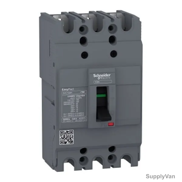 Schneider Electric Molded Case Circuit Breaker, EZC100H3080, EasyPact, IP20, 3 Pole, 415VAC, 80A, 30kA