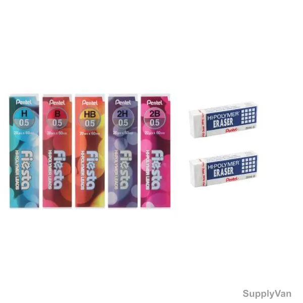 Pentel Hi-Polymer Pencil Lead With Eraser, PE-C235XMPRO, 0.5MM, 7 Pcs/Set