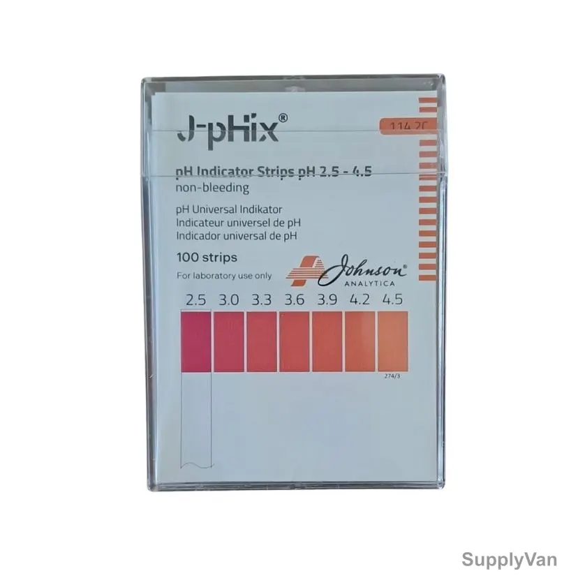 Johnson pH Indicator Non-Bleeding Test Strip, 114.2C, J-pHix, 2.5 to 4.5 pH, 100 Strips/Pack