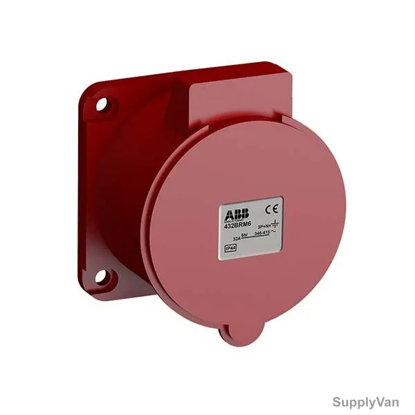 Abb Straight Flange Panel Mounted Socket Outlet, 432BR6, 346-415V, IP44, 32A, 3P+N+E, Red
