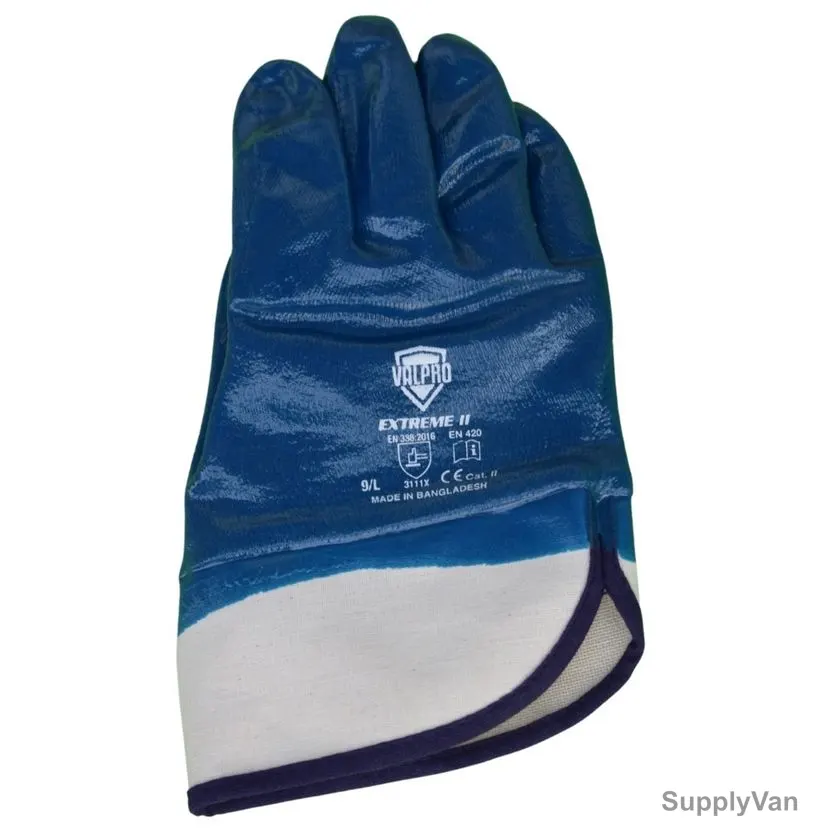 Valpro Nitrile Full Coated Gloves, V143720102, Knitted Jersey, M, White/Blue
