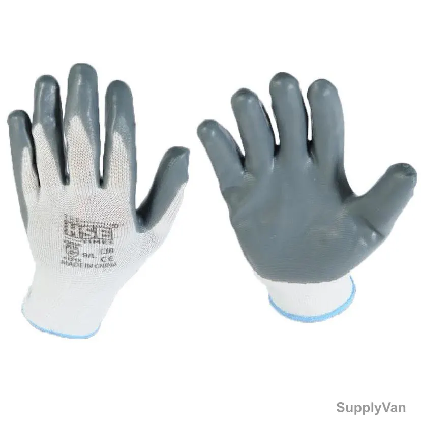The Hse Times Coated Working Gloves, THT-PG-01, Nitrile, 13 Guage, L, White/Grey, 12 Pair/Pack — image 1