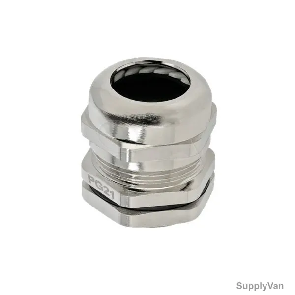 Metal Gland, PG-21, 13-18MM Cable Size, Silver, 50 Pcs/Pack