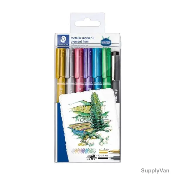 Staedtler Metallic Color Marker With Pigment Liner, ST-8323-SWP6P, Assorted Colors, 6+1 Free