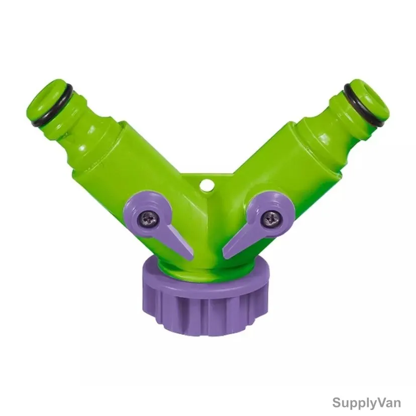 Palisad Garden Dual Hose Splitter, 664268, Plastic, Female, 3/4 Inch, Green/Purple