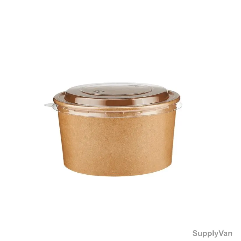 BYFT Disposable Kraft Salad Bowl With Lid, Paper, 320 GSM, 1000ML, Brown, 50 Pcs/Pack — image 1