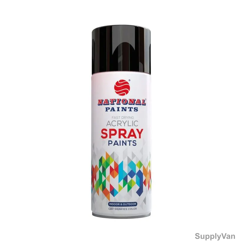 National Paints Acrylic Spray Paint, 201, 280GM, Gloss Black, 12 Pcs/Box