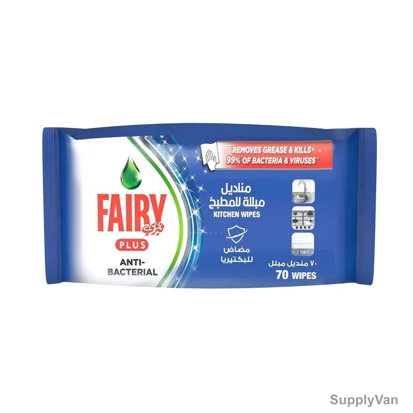 Fairy Plus Anti Bacterial Kitchen Wipes, Unscented, 70 Sheets/Pack