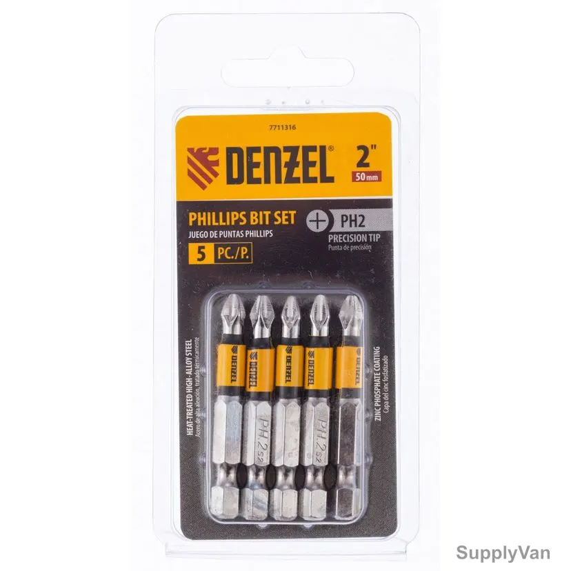 Denzel Phillips Screwdriver Bit, 7711316, PH2 x 2 Inch, 5 Pcs/Pack — image 1