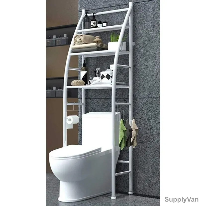 Bathroom Cabinet Shelving, Metal and Steel, 3 Compartments, White — image 1