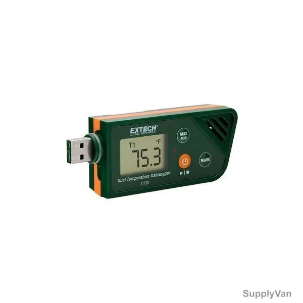 Extech USB Dual Temperature Datalogger, TH30, Green