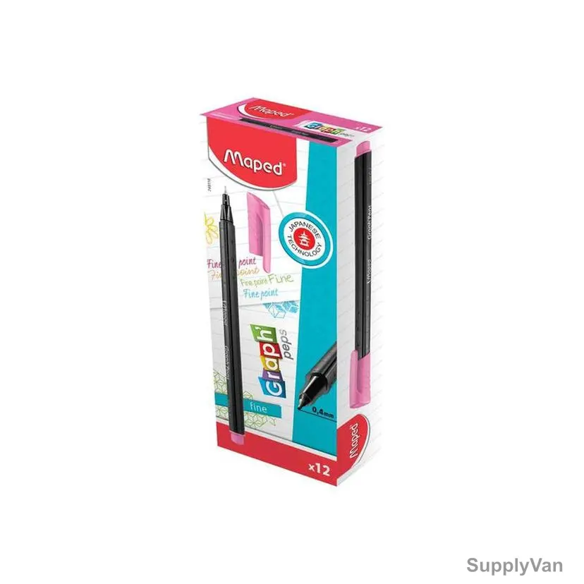 Maped Fineliner Pen, MD-749118, GraphPeps, 0.4MM Tip, Pink Lovely, 12 Pcs/Pack