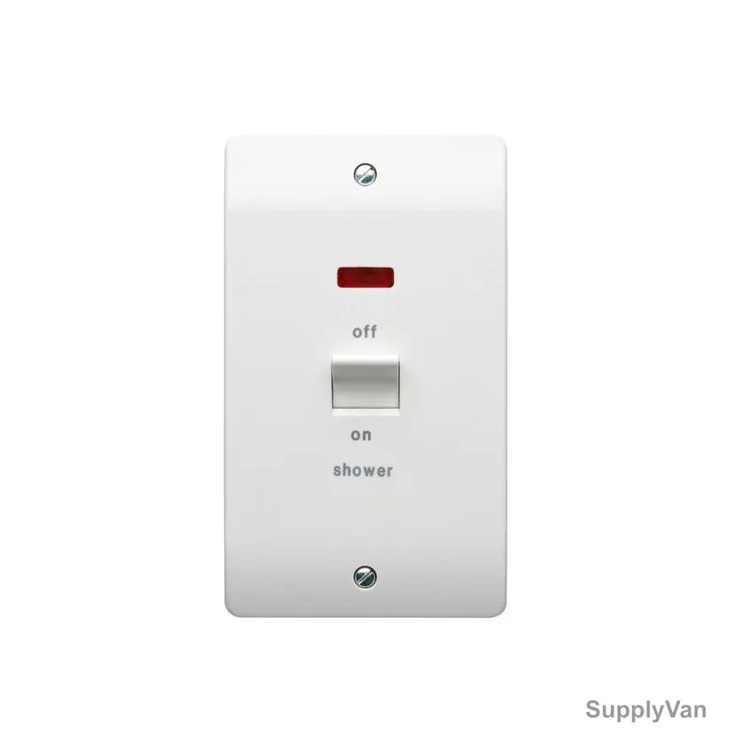 Mk DP Switch With Neon, K5215SAWHI, Logic Plus, Thermoset Plastic, IP2XD, 2 Gang, 45A, White