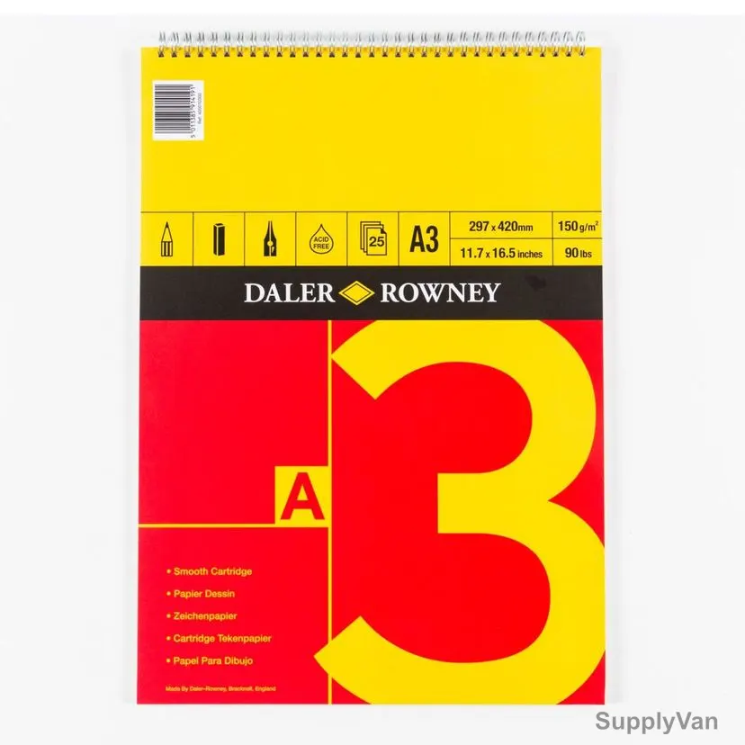 Daler Rowney Red & Yellow Drawing Paper, 434130300, A3, 150 GSM, 25 Sheets, White
